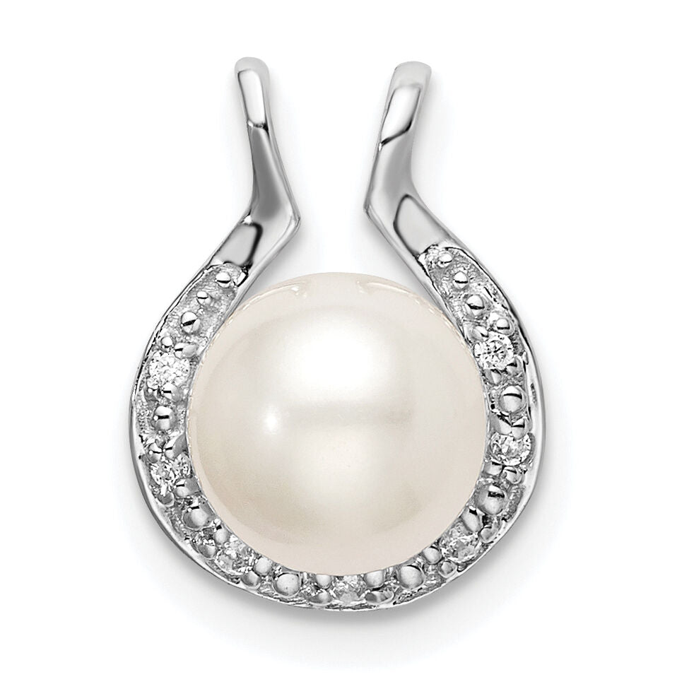 14k White Gold Freshwater Cultured Pearl & Diamond Chain Slide-PM8475-005-WA