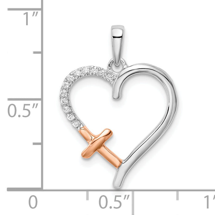 14k Two-tone White and Rose Heart w/Cross Diamond Pendant-PM8476-006-WRA