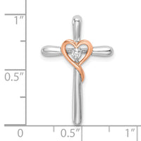 14k Two-tone White & Rose Cross w/Heart Diamond Chain Slide-PM8481-004-WRA