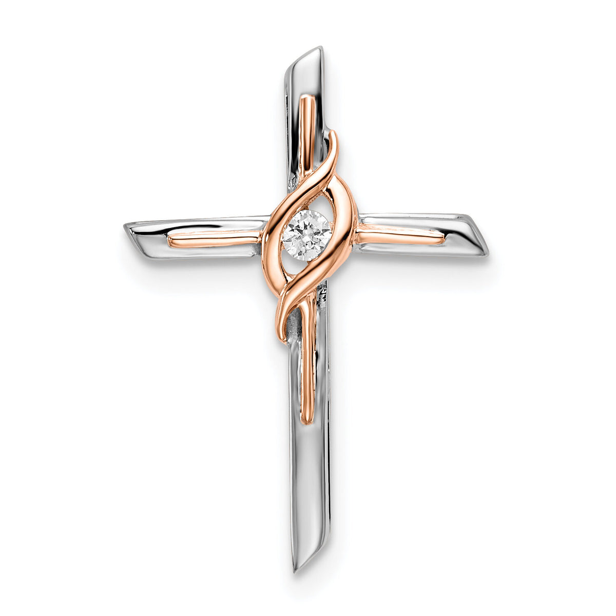 14k Two-tone White & Rose Diamond Cross Chain Slide-PM8482-003-WRA