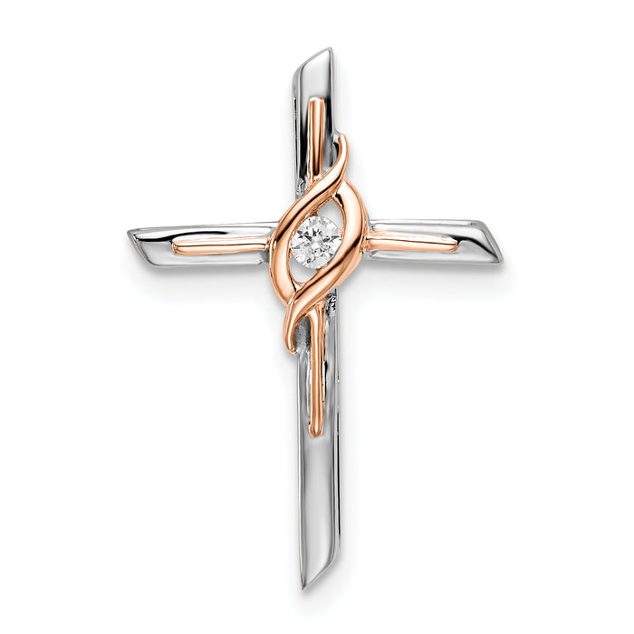 14k Two-tone White & Rose Diamond Cross Chain Slide-PM8482-003-WRA