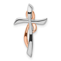 14k Two-tone White & Rose Cross w/Ribbon Diamond Chain Slide-PM8483-008-WRA