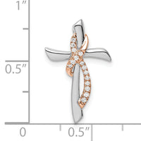14k Two-tone White & Rose Cross w/Ribbon Diamond Chain Slide-PM8483-008-WRA