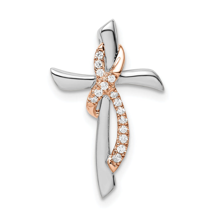 14k Two-tone White & Rose Cross w/Ribbon Diamond Chain Slide-PM8483-008-WRA