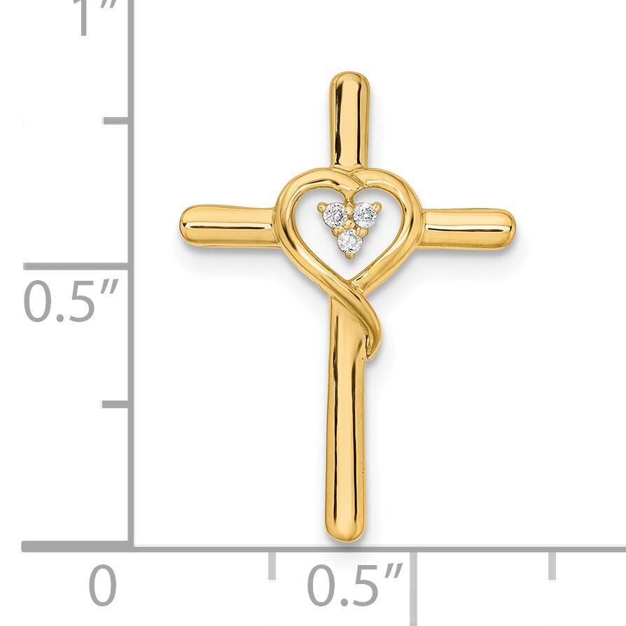 14k Polished Cross with Heart Diamond Chain Slide-PM8484-002-YA