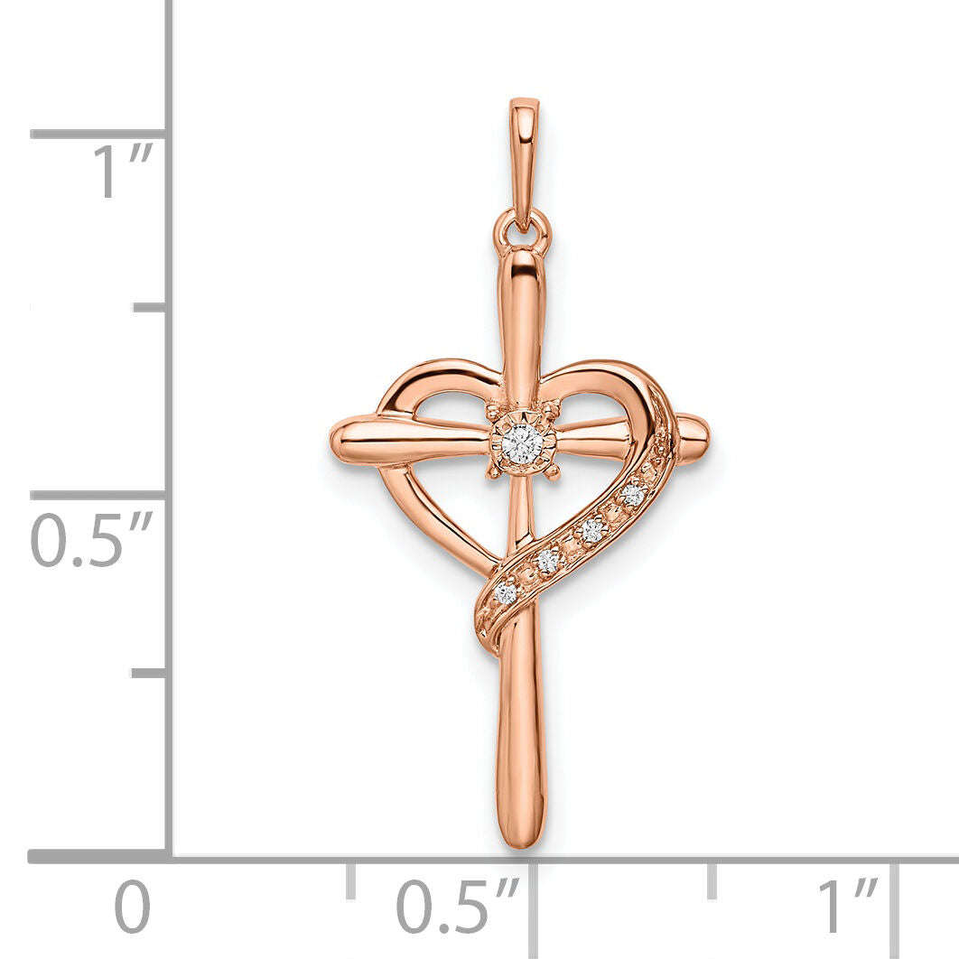 14k Rose Gold Cross w/Heart Diamond Pendant-PM8486-003-RA