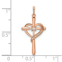 14k Rose Gold Cross w/Heart Diamond Pendant-PM8486-003-RA