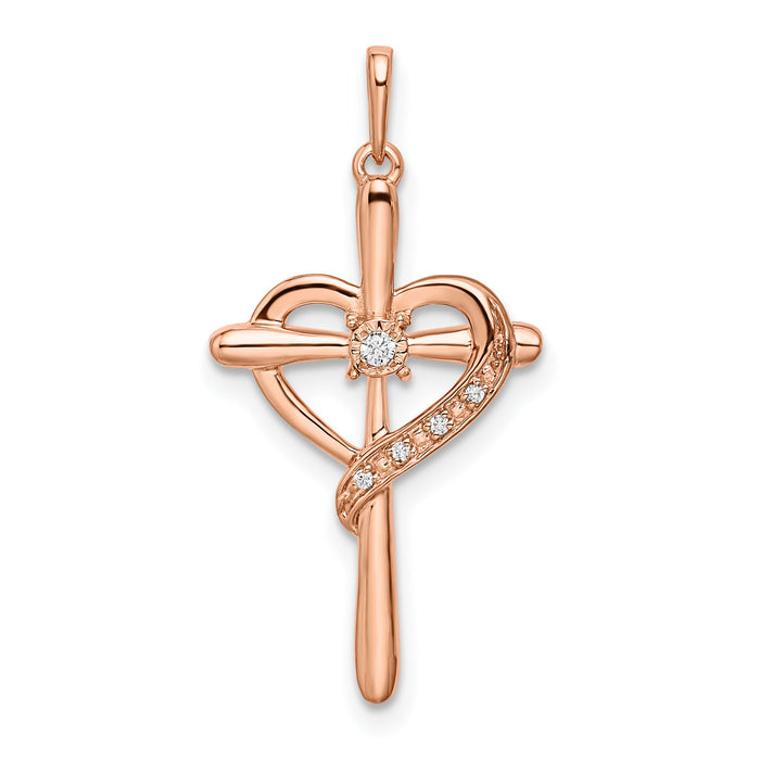 14k Rose Gold Cross w/Heart Diamond Pendant-PM8486-003-RA