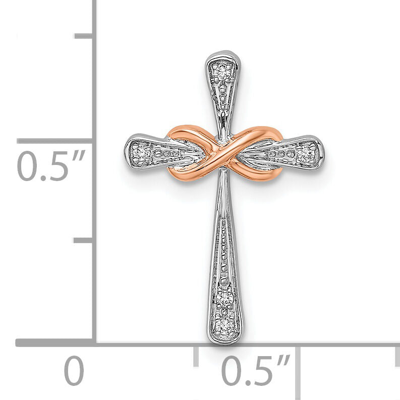 14k Two-tone White & Rose Cross w/Infinity Diamond Chain Slide-PM8487-002-WRA