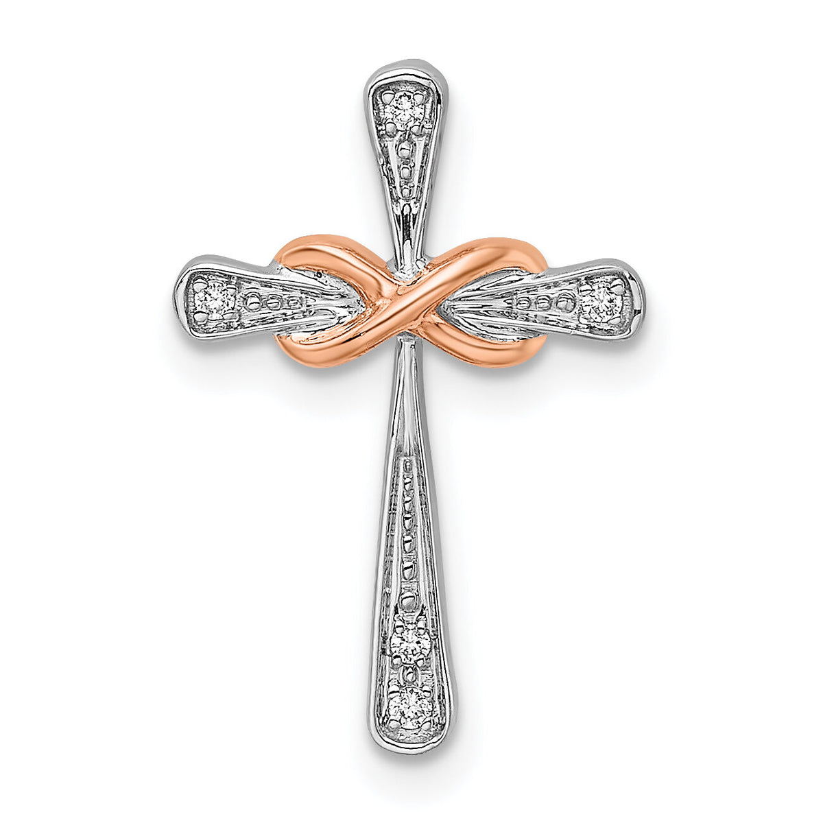 14k Two-tone White & Rose Cross w/Infinity Diamond Chain Slide-PM8487-002-WRA