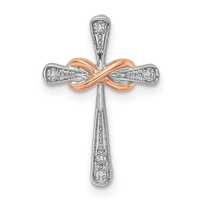 14k Two-tone White & Rose Cross w/Infinity Diamond Chain Slide-PM8487-002-WRA