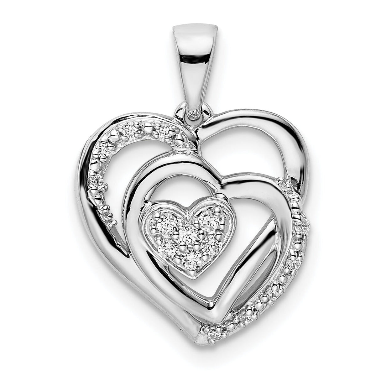 14k White Gold Polished Heart Diamond Pendant-PM8488-010-WA