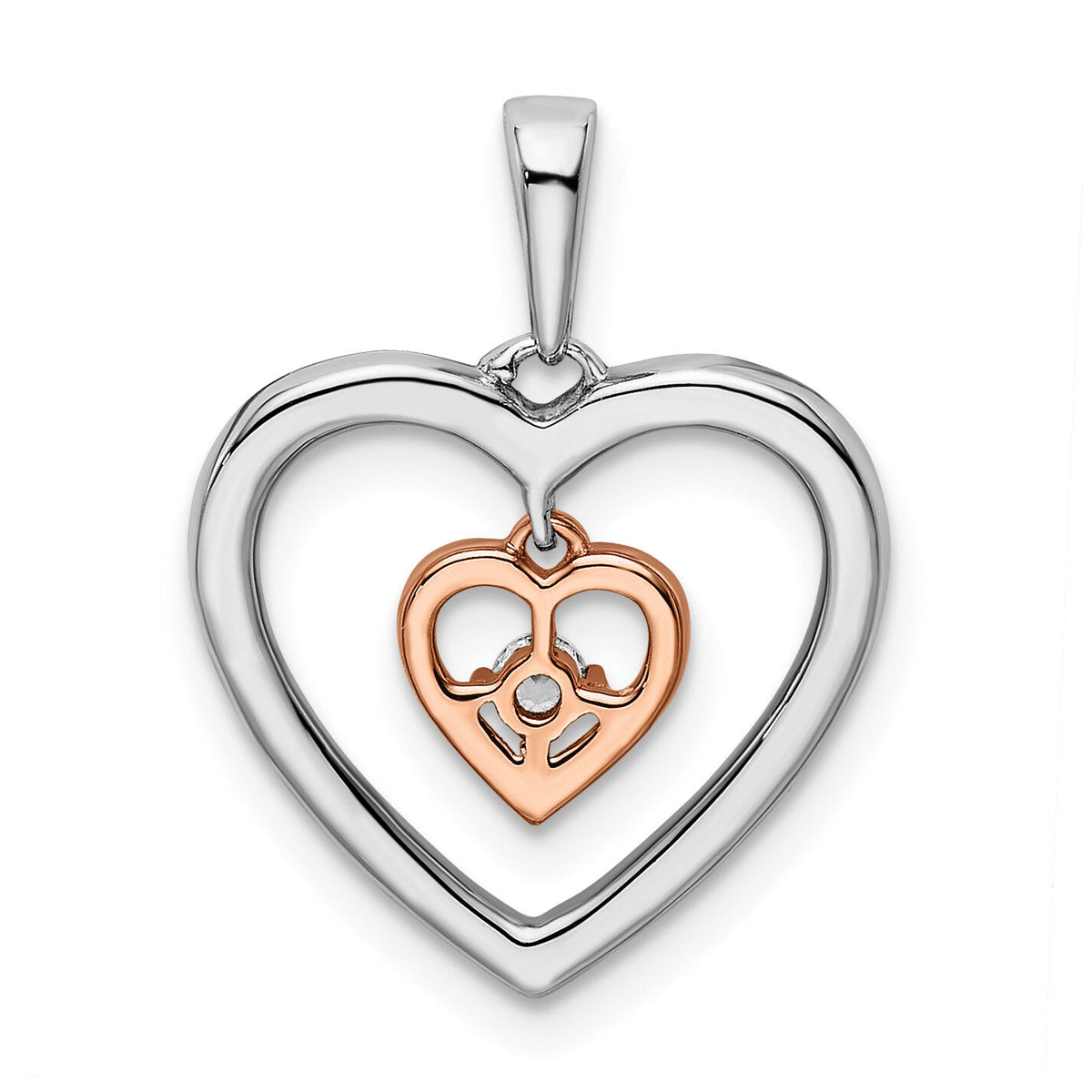 14k Two-tone White and Rose Double Heart Diamond Pendant-PM8489-005-WRA