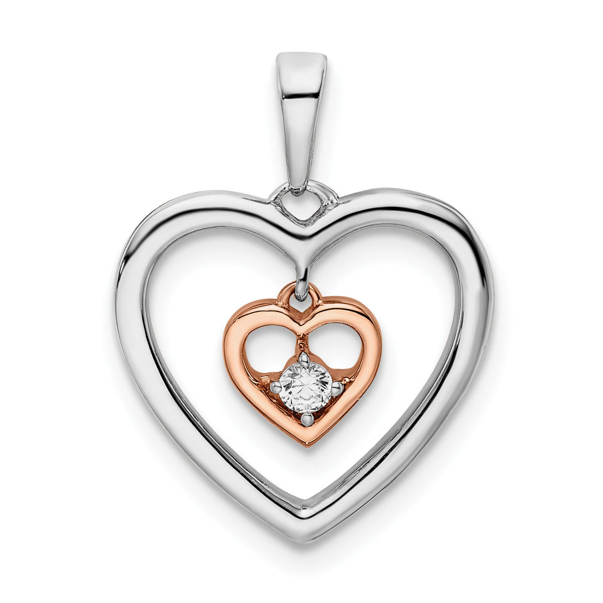 14k Two-tone White and Rose Double Heart Diamond Pendant-PM8489-005-WRA
