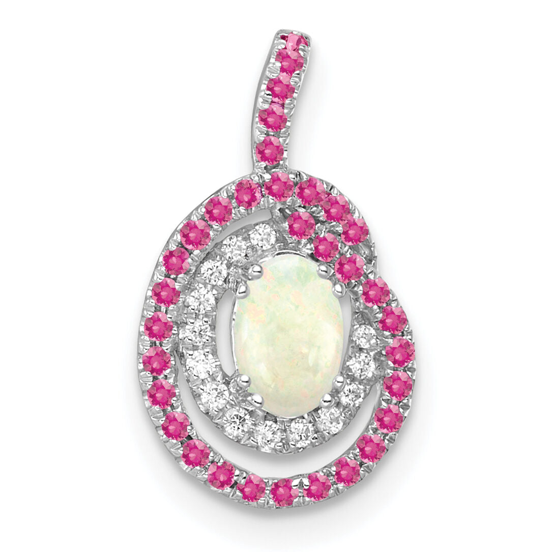14k White Gold Pink Tourmaline/Opal & Diamond Chain Slide-PM8523-PT/OP-006-WA