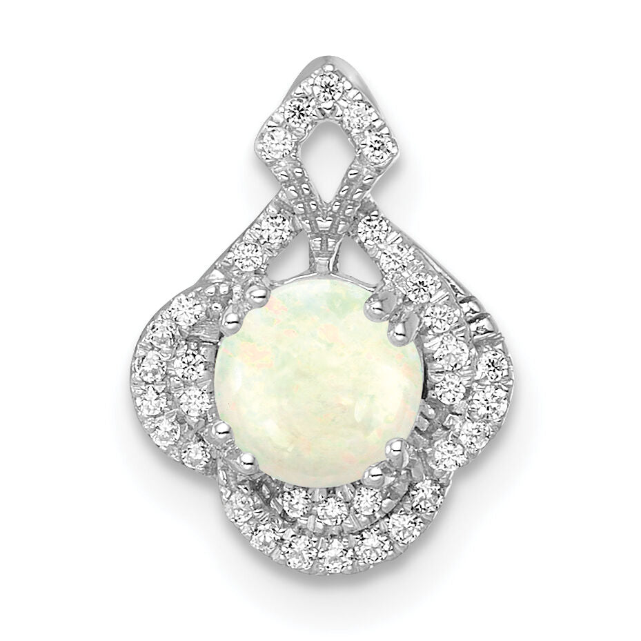 14k White Gold Polished Oval Opal & Diamond Vintage Chain Slide-PM8526-OP-010-WA