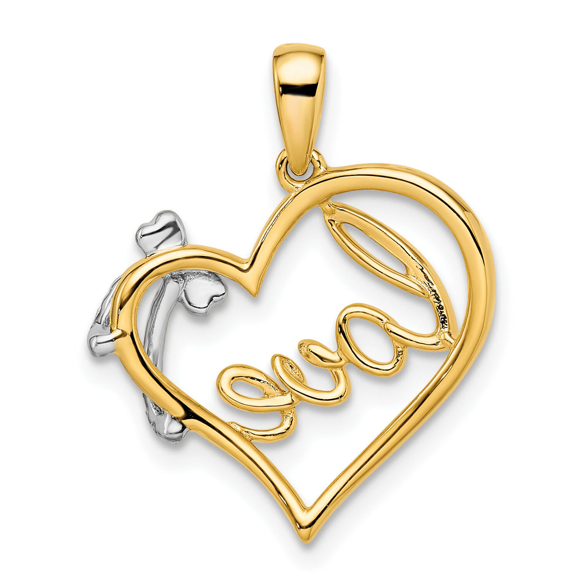 14k Two-tone Polished Heart with Bow Diamond Pendant-PM8530-006-YWA
