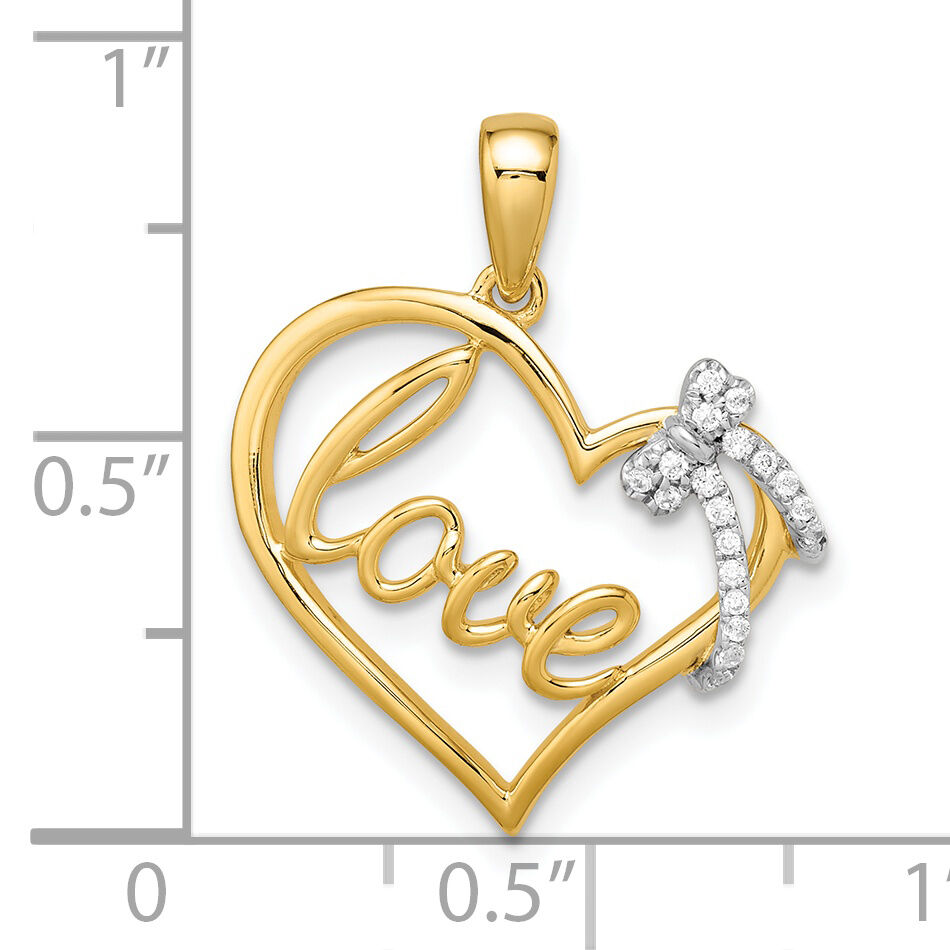 14k Two-tone Polished Heart with Bow Diamond Pendant-PM8530-006-YWA
