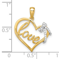 14k Two-tone Polished Heart with Bow Diamond Pendant-PM8530-006-YWA