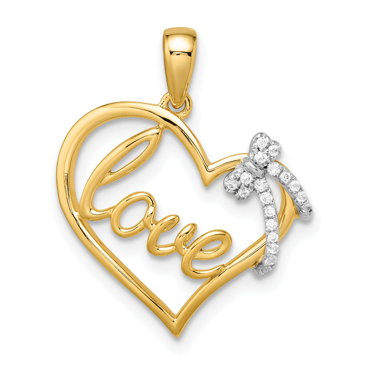 14k Two-tone Polished Heart with Bow Diamond Pendant-PM8530-006-YWA