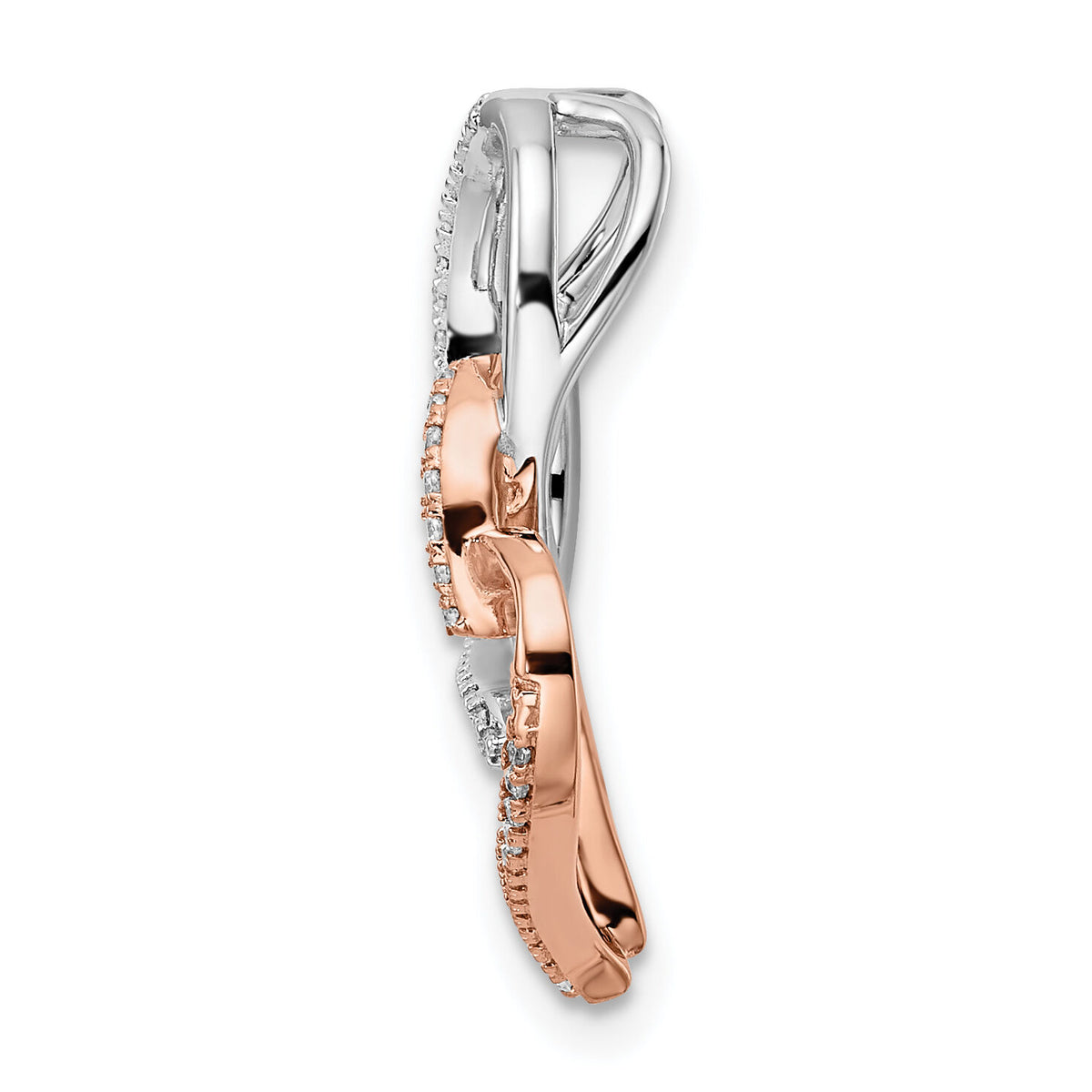 14k Two-tone White and Rose Double Heart Diamond Chain Slide-PM8531-015-WRA