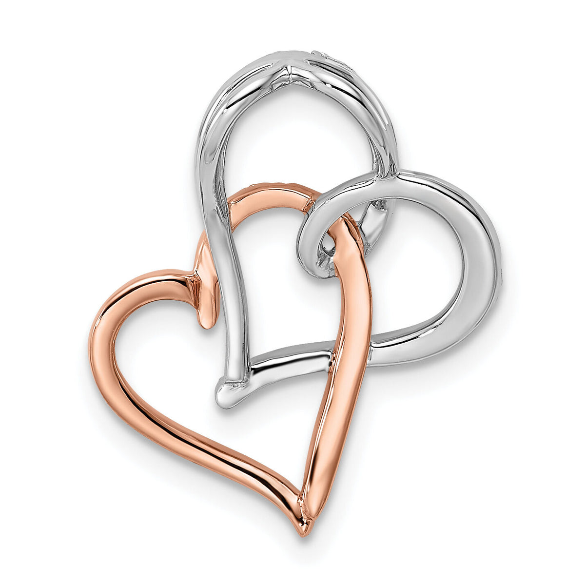 14k Two-tone White and Rose Double Heart Diamond Chain Slide-PM8531-015-WRA