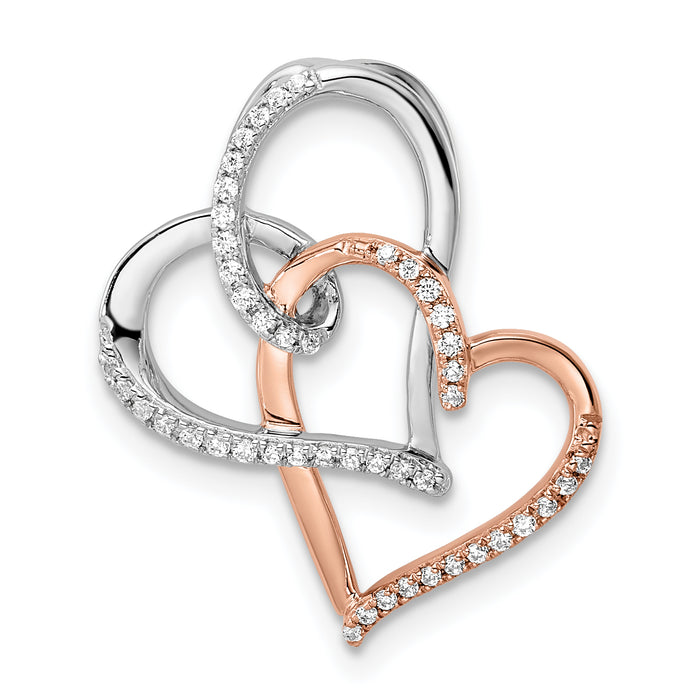 14k Two-tone White and Rose Double Heart Diamond Chain Slide-PM8531-015-WRA