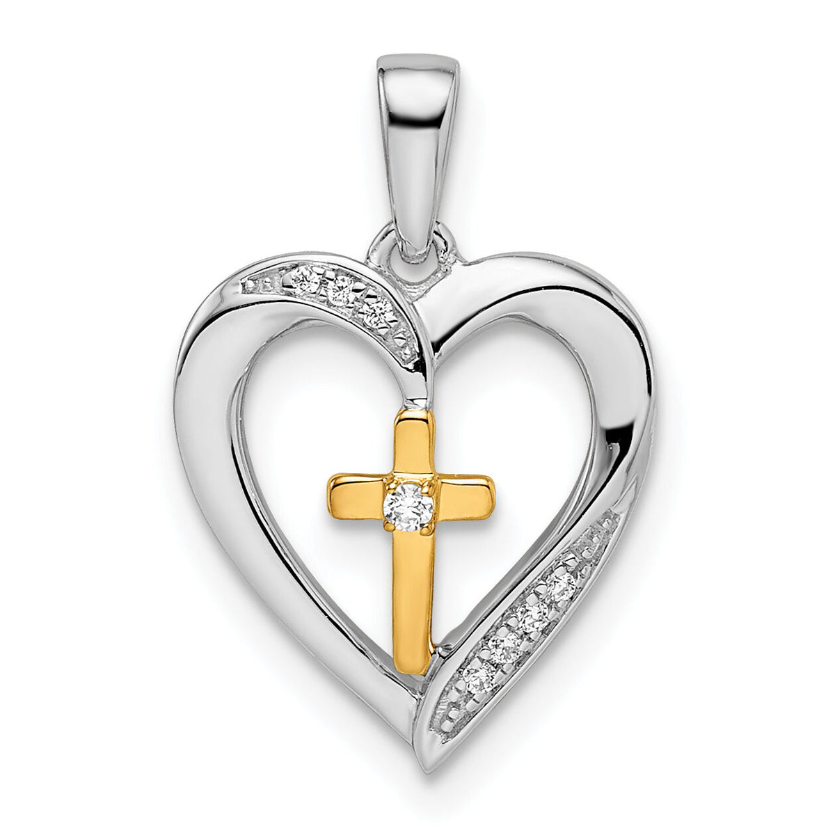 14k Two-tone Heart with Cross Diamond Pendant-PM8532-003-WYA