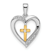 14k Two-tone Heart with Cross Diamond Pendant-PM8532-003-WYA