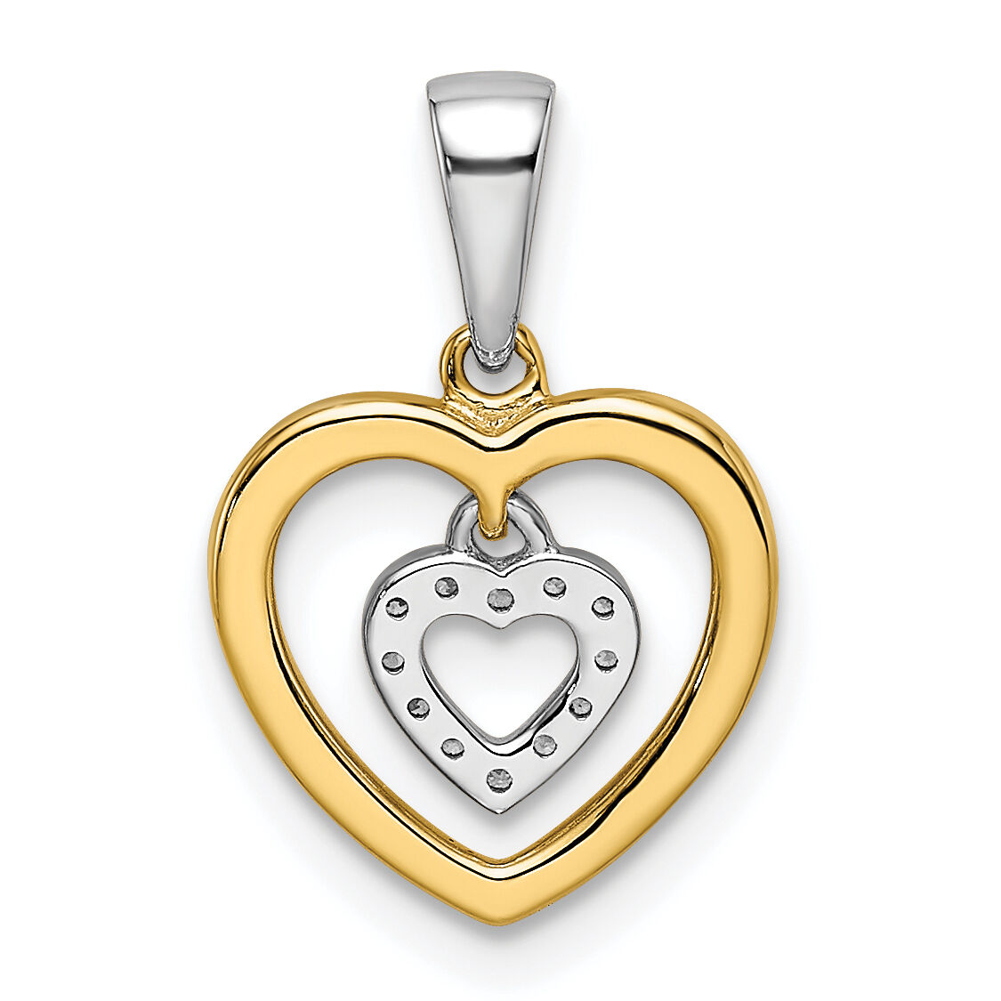 14k Two-tone Heart Dangle Diamond Pendant-PM8536-004-YWA