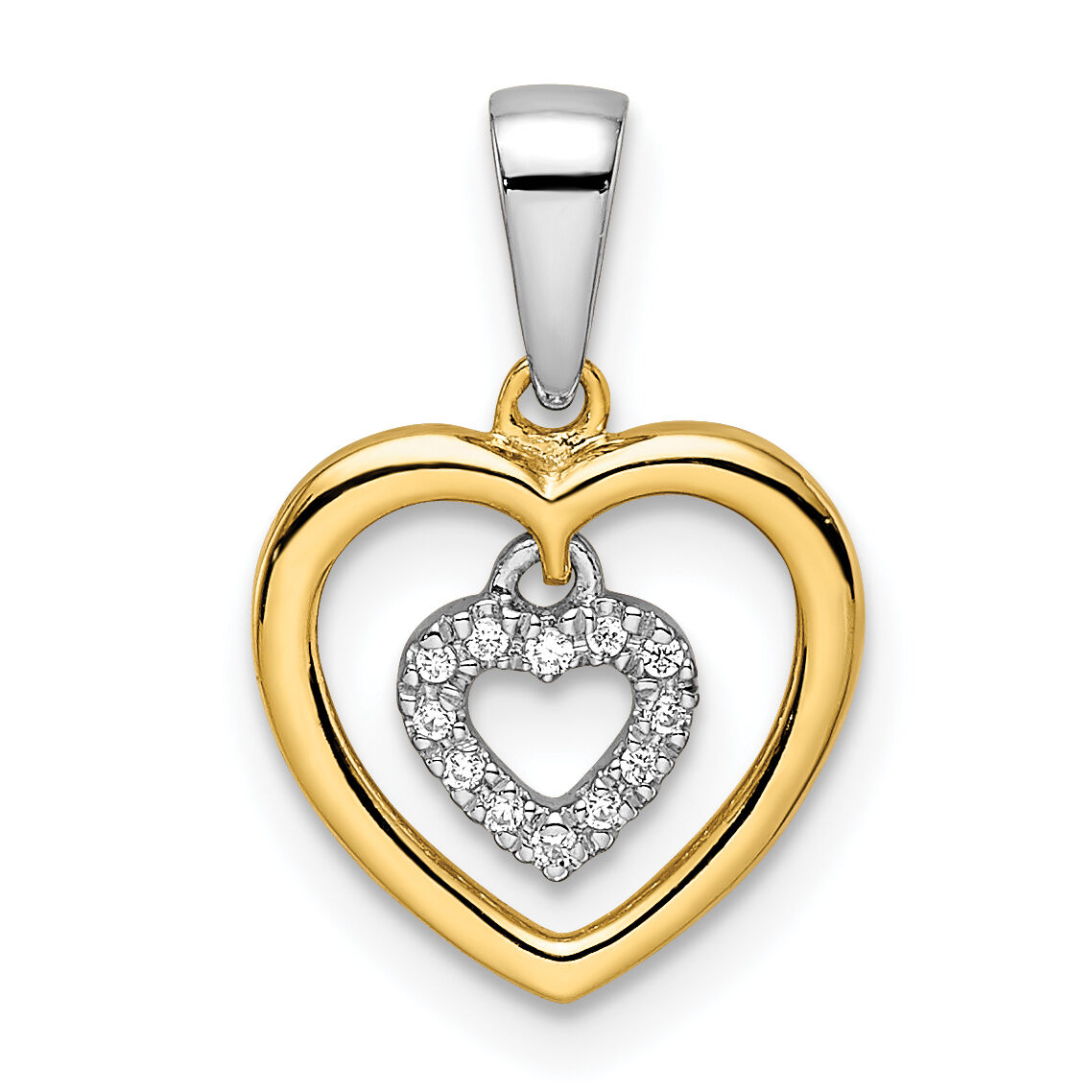 14k Two-tone Heart Dangle Diamond Pendant-PM8536-004-YWA