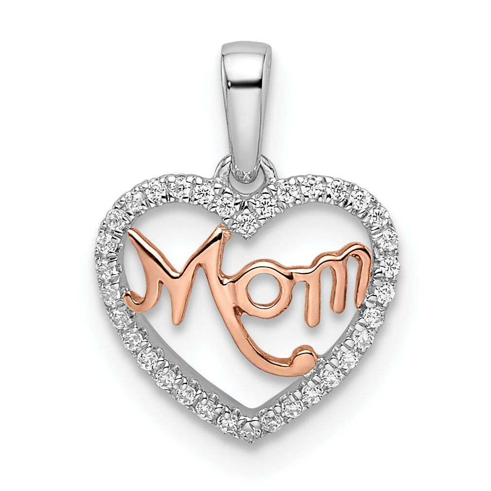 14k Two-tone Diamond White and Rose Mom Heart Pendant-PM8537-010-WRA