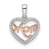 14k Two-tone Diamond White and Rose Mom Heart Pendant-PM8537-010-WRA