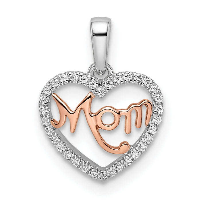 14k Two-tone Diamond White and Rose Mom Heart Pendant-PM8537-010-WRA