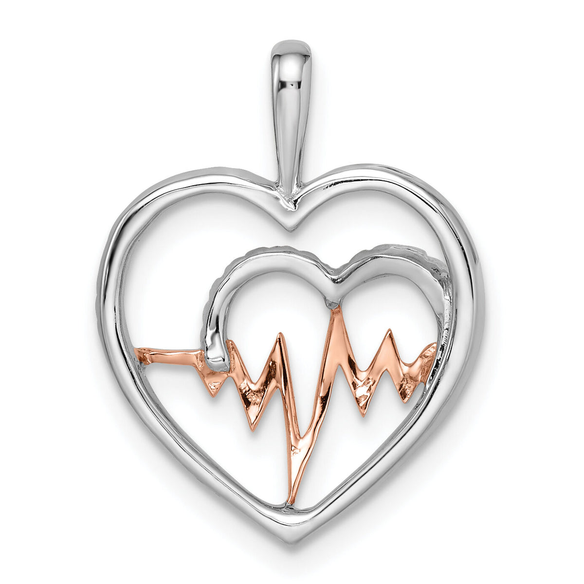 14k Two-tone White and Rose Heart w/Beat Diamond Pendant-PM8539-005-WRA