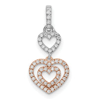 14k Two-tone White and Rose Hearts Dangle Diamond Pendant-PM8544-018-WRA