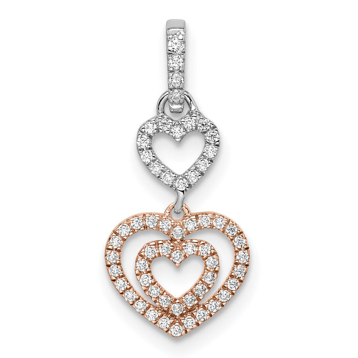 14k Two-tone White and Rose Hearts Dangle Diamond Pendant-PM8544-018-WRA