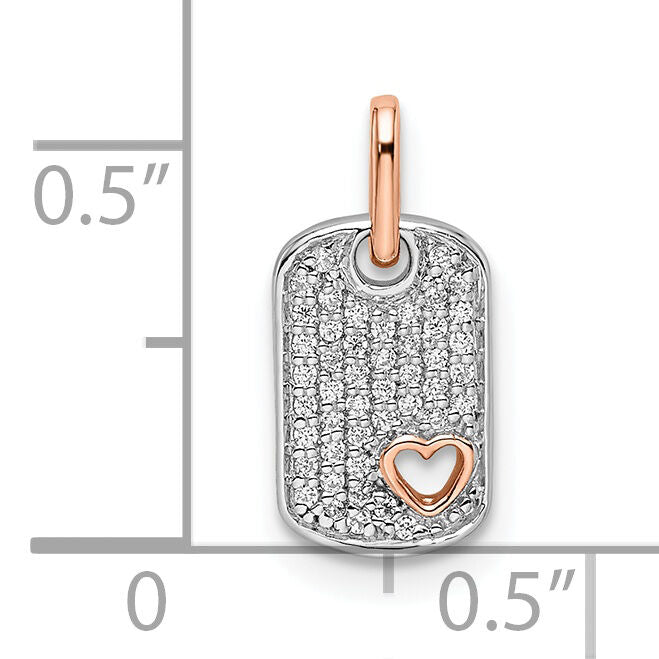 14k Two-tone White and Rose Small Dog Tag w/Heart Diamond Pendant-PM8545-014-WRA
