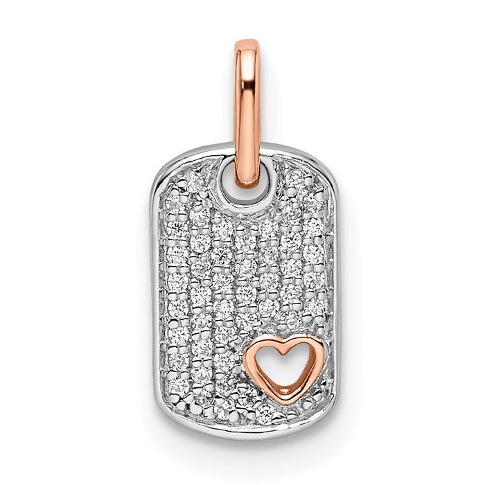 14k Two-tone White and Rose Small Dog Tag w/Heart Diamond Pendant-PM8545-014-WRA