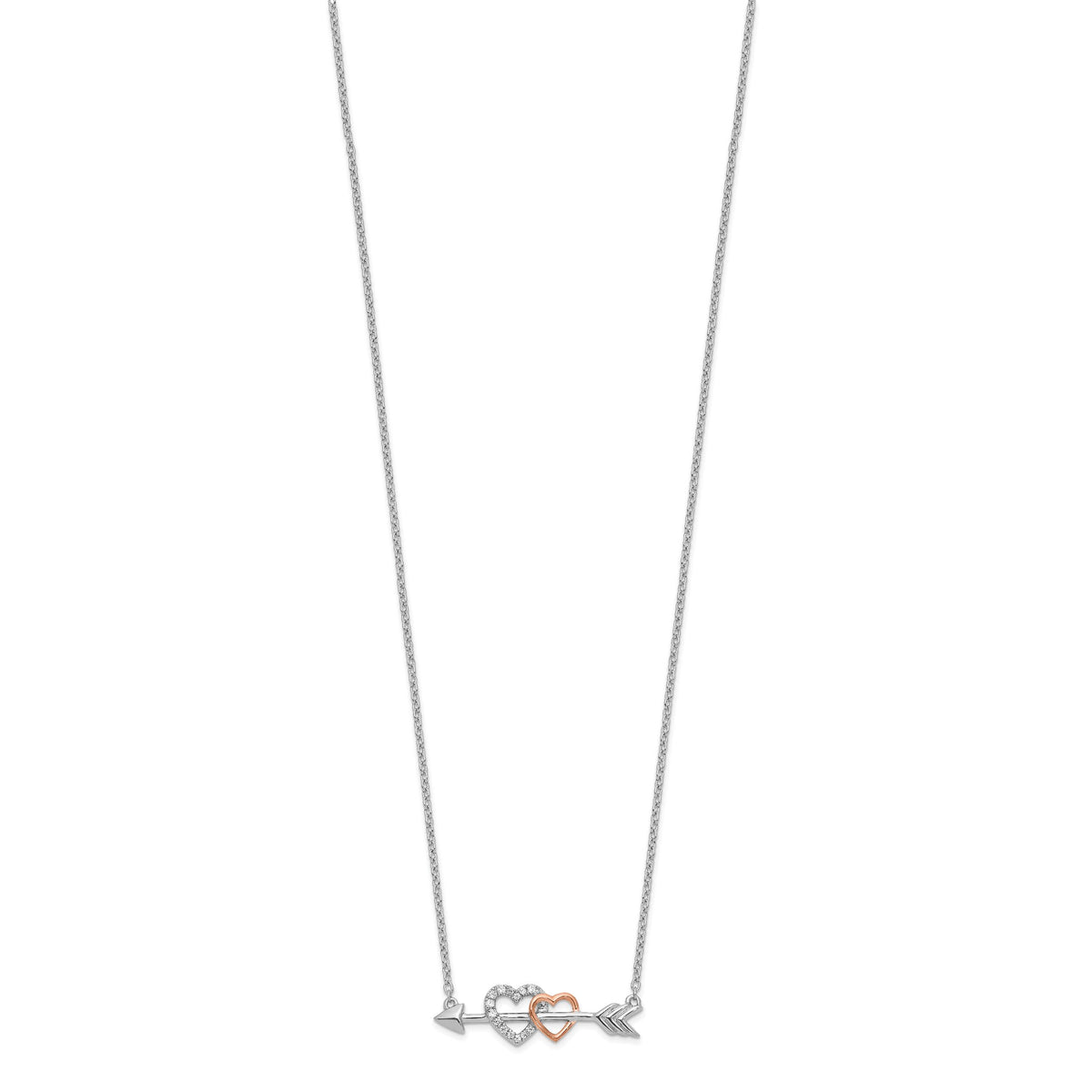 14k Two-tone Diamond Hearts on Arrow 18in Necklace-PM8569-005-WRA