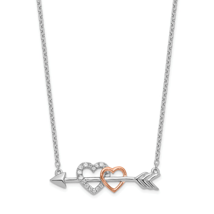 14k Two-tone Diamond Hearts on Arrow 18in Necklace-PM8569-005-WRA