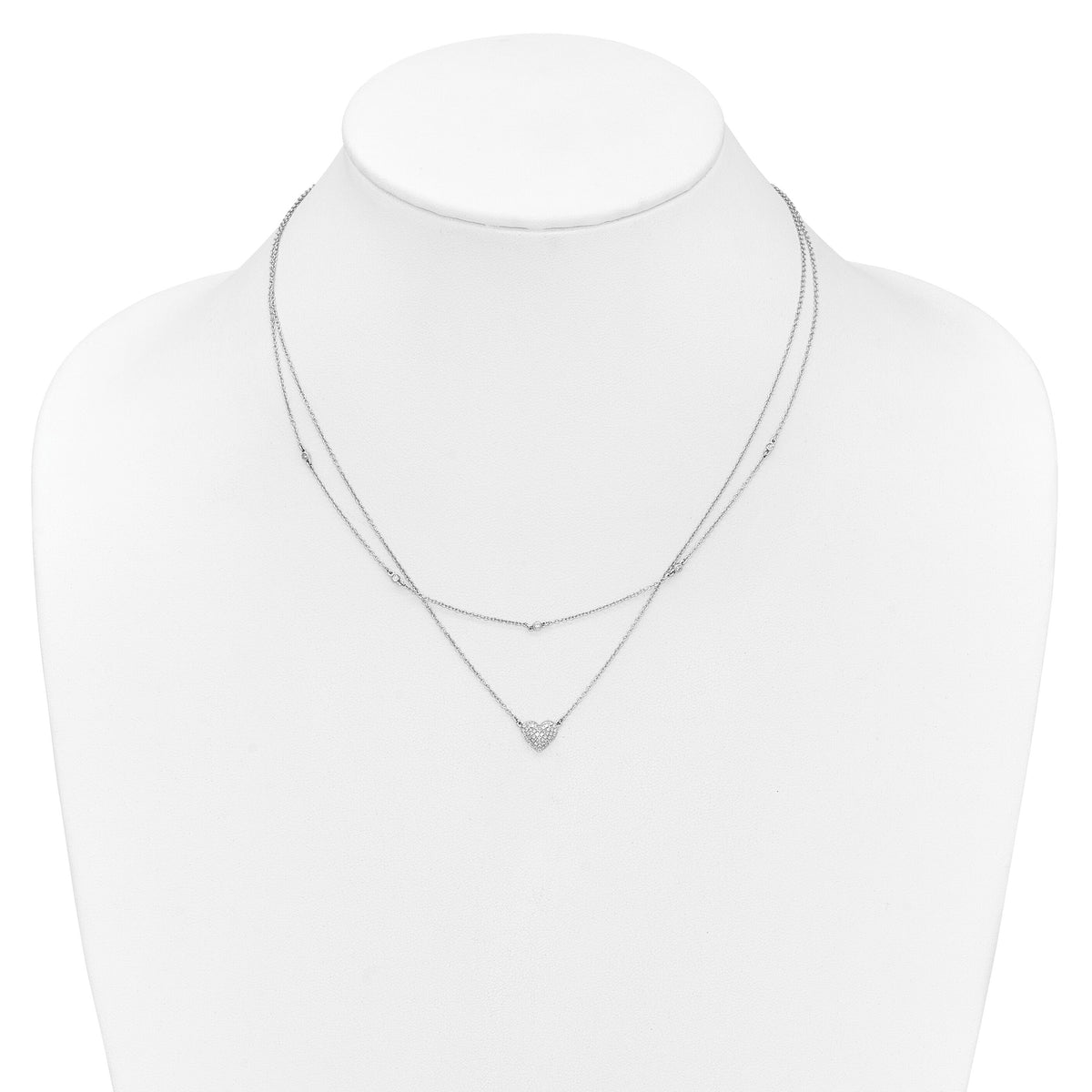 14k White Gold Double Strand Heart 18in Necklace-PM8572-021-WA