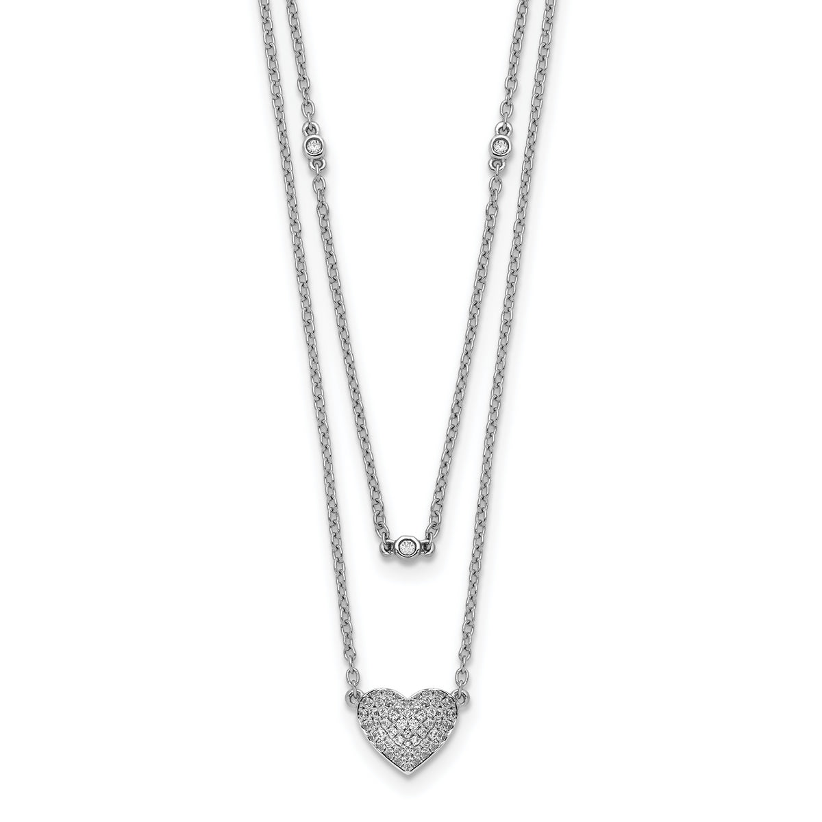 14k White Gold Double Strand Heart 18in Necklace-PM8572-021-WA