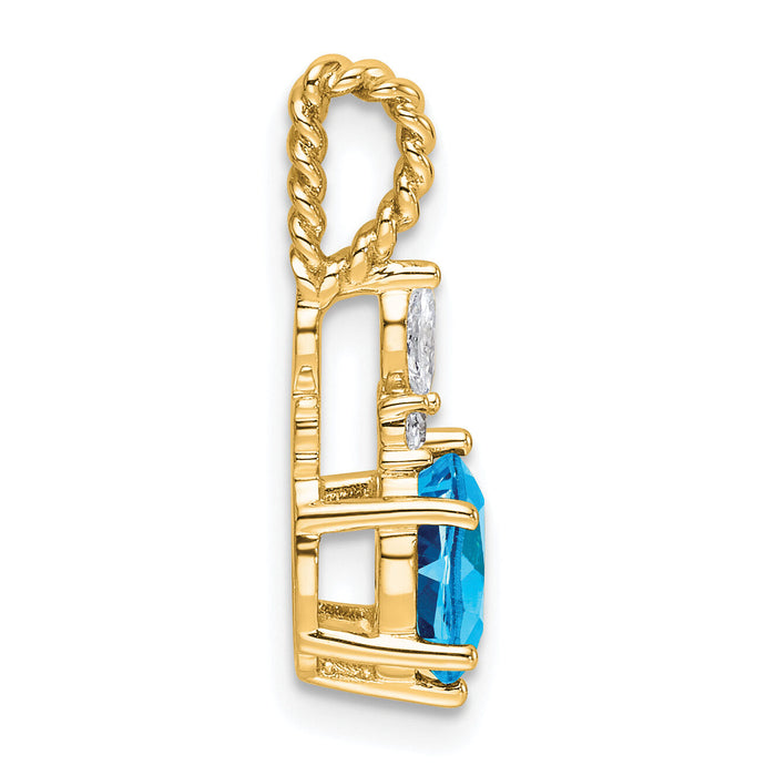14K Polished Diamond and Blue Topaz Twisted Chain Slide-PM9791-BT-009-YAA