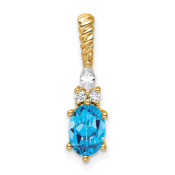 14K Polished Diamond and Blue Topaz Twisted Chain Slide-PM9791-BT-009-YAA