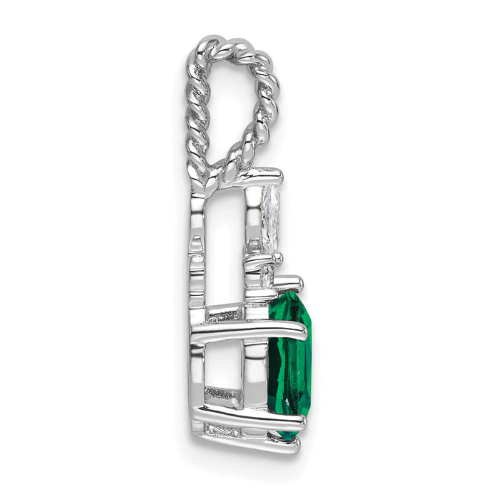 14K White Gold Polish Diamond and Lab Created Emerald Twisted Chain Slide-PM9791-CEM-009-WAA
