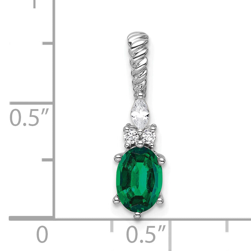 14K White Gold Polish Diamond and Lab Created Emerald Twisted Chain Slide-PM9791-CEM-009-WAA