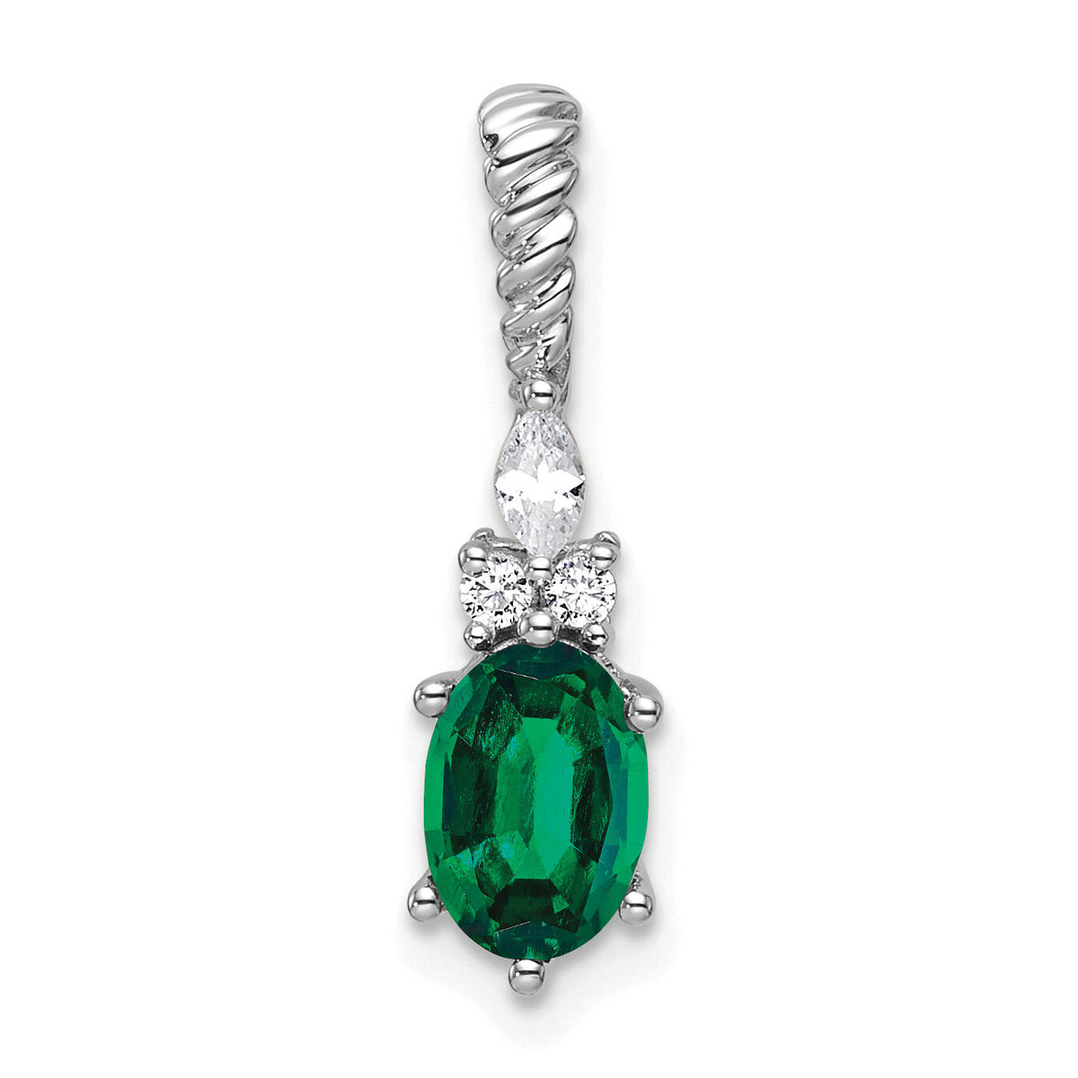 14K White Gold Polish Diamond and Lab Created Emerald Twisted Chain Slide-PM9791-CEM-009-WAA