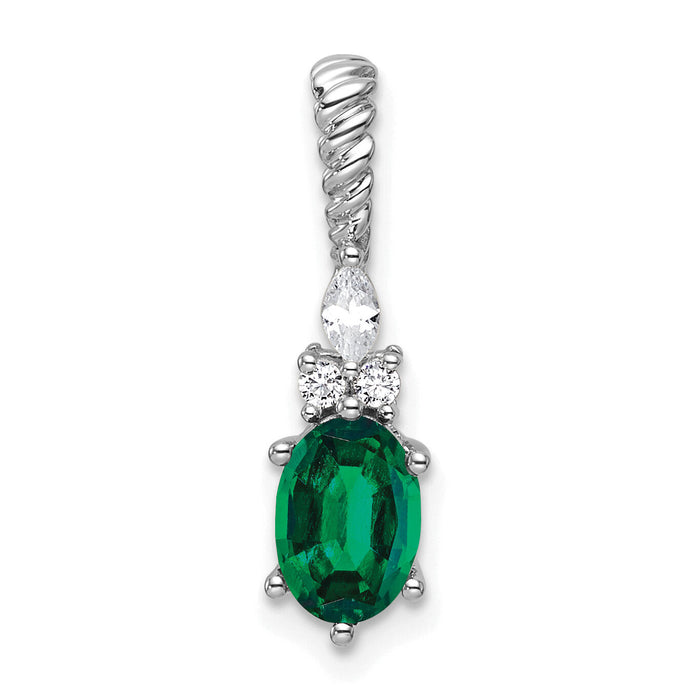 14K White Gold Polish Diamond and Lab Created Emerald Twisted Chain Slide-PM9791-CEM-009-WAA