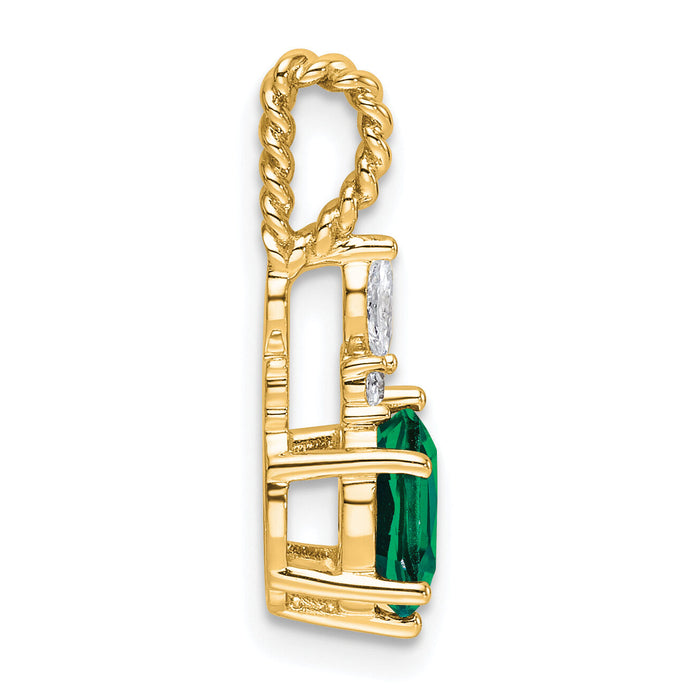 14K Polish Diamond and Lab Created Emerald Twisted Chain Slide-PM9791-CEM-009-YAA